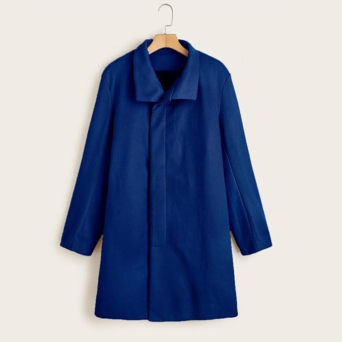 Men's Plaid Long Trench Coat Mid - Length Lapel Collar Button Down Warm Overcoat for Winter & Autumn Fashion