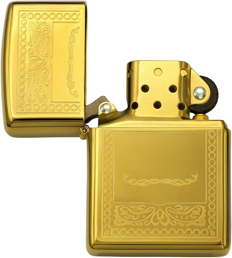 Personalized American Classic Elegant Design Lighter Zippo - Free Engraving - Christmas, Halloween & Valentines Day Gift (Gold FM)