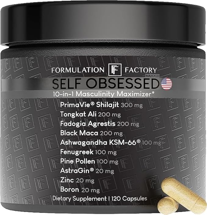 Formulation Factory Self Obsessed MAXXED 10-in-1 Men’s Vitality Supplement with Shilajit, Tongkat Ali, Ashwagandha, Maca, Fadogia, Fenugreek, Zinc, Boron & AstraGin® – 2 Month (Pack of 1)