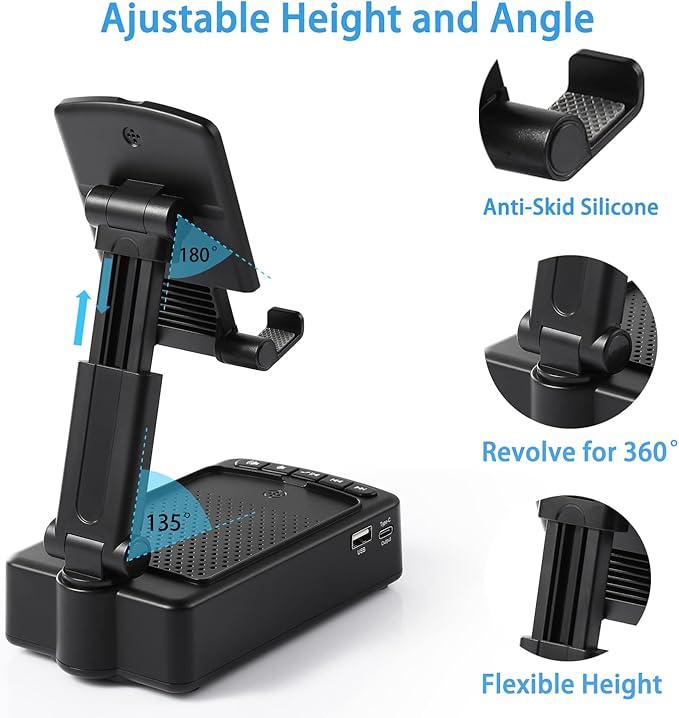 Gifts for Men, OLES Mobile Phone Stand with Bluetooth for Him Dad Women Who Want Nothing, Adjustable Tablet Holder with Wireless Speaker, Tech Gadgets for Table Desk, Unique Ideal