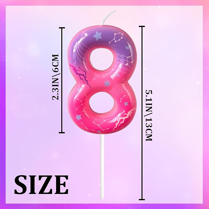 Lurevian K-pop Pink Purple Number Birthday Candle – Trendy Cake Decoration for Themed Parties, Sparkly Gradient Cake Topper for Girls Birthday Party Decoration for Teens（Number 8）