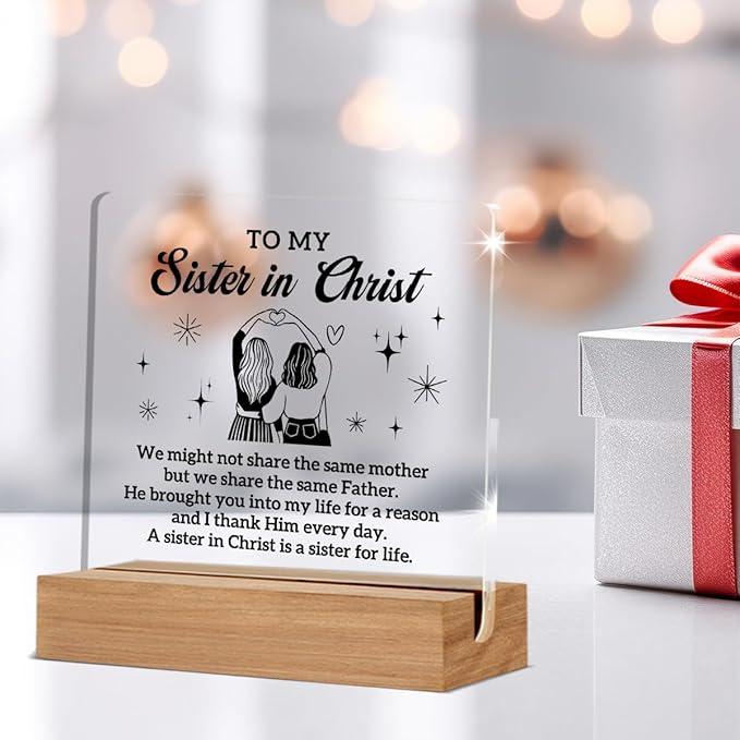 Christian Sister Gifts for Women, Sister in Christ Gifts for Friends Besties, Secret Sisters Gift, Sisters in Christ Home Decorative Signs Plaque for Desk