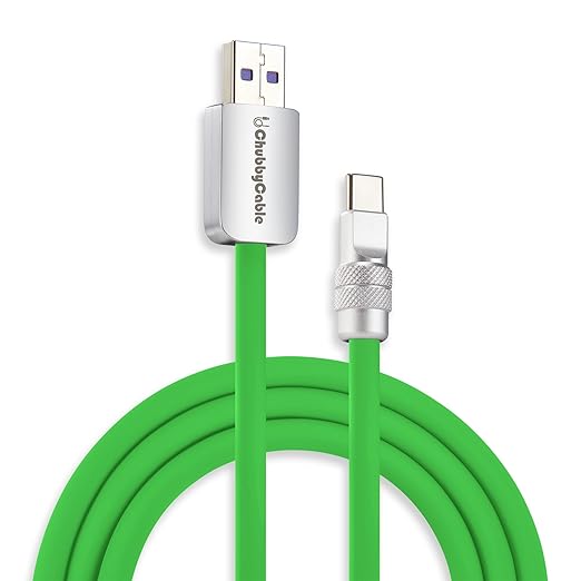 chubbycable Chubby 2.0 USB C 120W Fast Charging Cable Silicone Soft Durable USB C Cable Extra Thick Charger Cord Compatible with iPhone 17-15 Series iPad, Green, USB-A to Type-C, 3.3FT