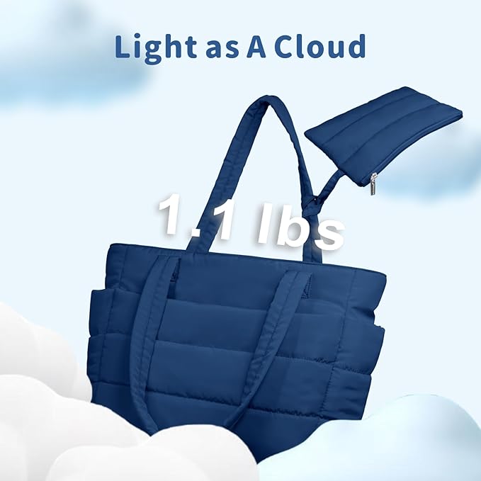 TOPDesign Puffer Tote Bag for Women, Lightweight Puffy Handbag with Compartments, Quilted Shoulder Bag for Work, Travel, Gym