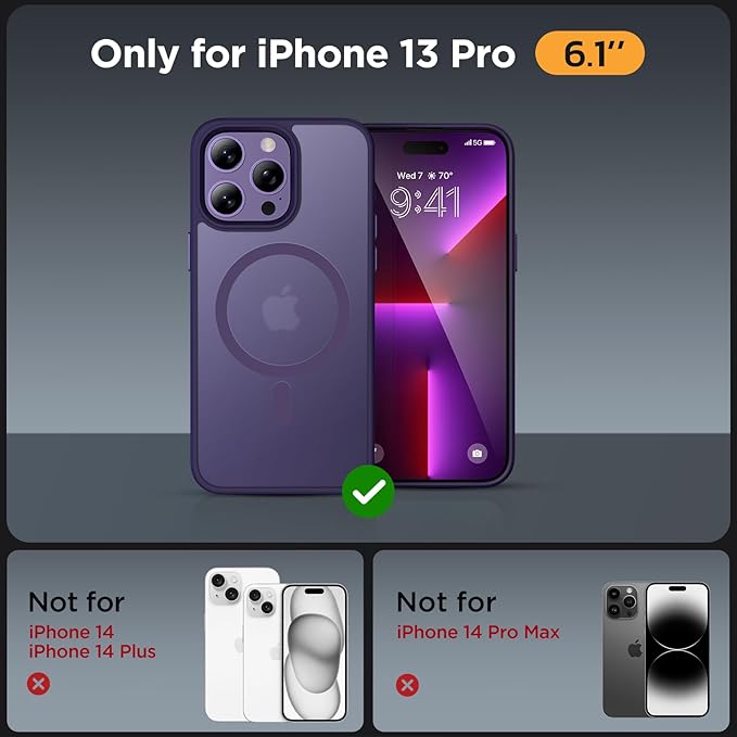 Miracase Magnetic Series Designed for iPhone 13 Pro Case [Compatible with MagSafe] [with 2X Screen Protectors] Anti-Fingerprint, Magnetic Phone Case for iPhone 13 Pro 6.1 inch - Dark Purple