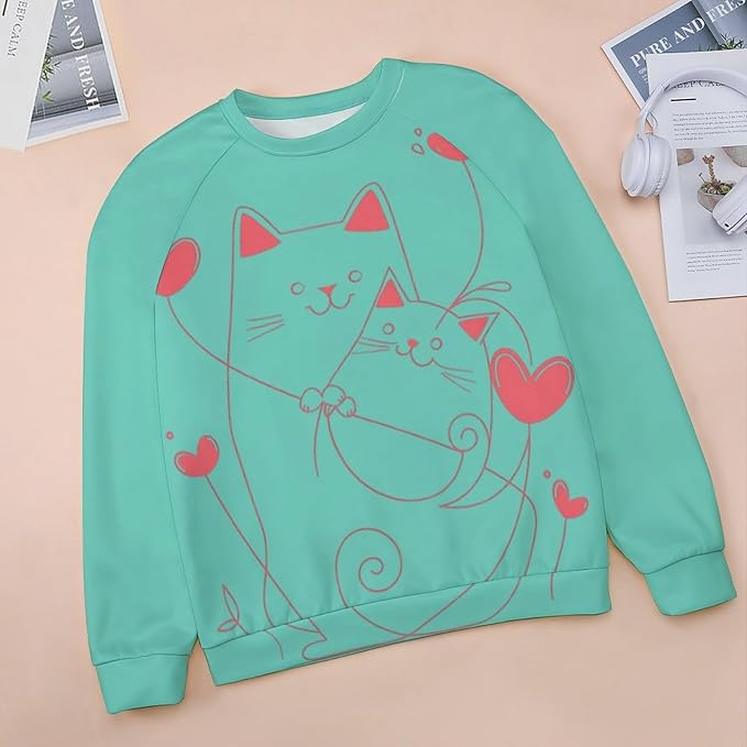 Long Sleeve Shirt Women Fall Cat Print Funny Hide Belly Vacation Plus Size Ladies Hippie Dressy Sweaters