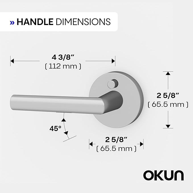 Okun Stark 6-Pack Chrome Privacy Door Levers – Push Button Lock, Reversible, Sleek Concealed-Mount Design for Bedroom & Bathroom