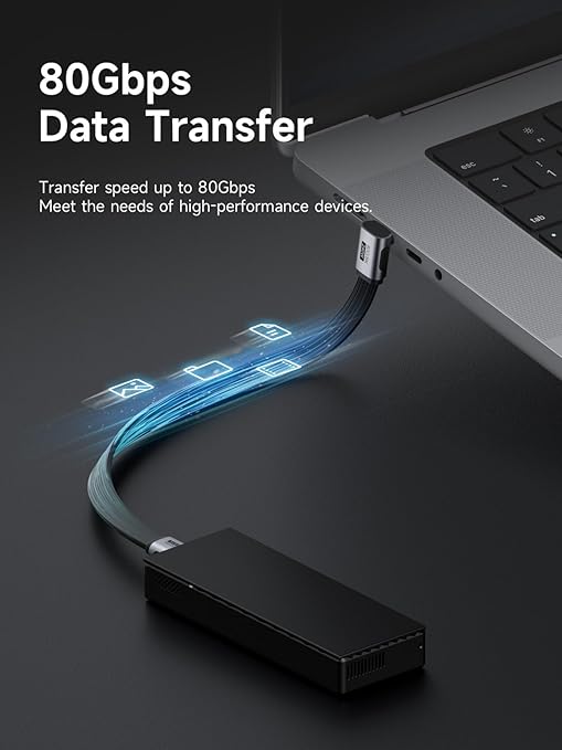Hagibis USB4 Cable, 80Gbps Data Transfer, 240W Fast Charging USB-C Cable, 8K@60Hz USB 4 V2.0 Short Cable for iPhone 17 16 15 Pro Max, iPad Pro, Thunderbolt 5/4 (Middle 90 Degree, 0.8FT)