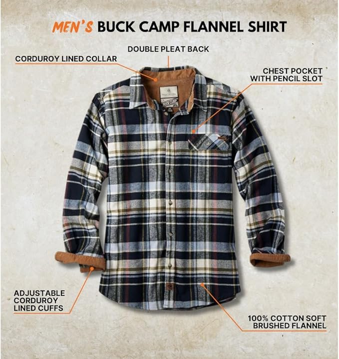 Legendary Whitetails Men's Flannel Shirt Long Sleeve Button Down 100% Cotton