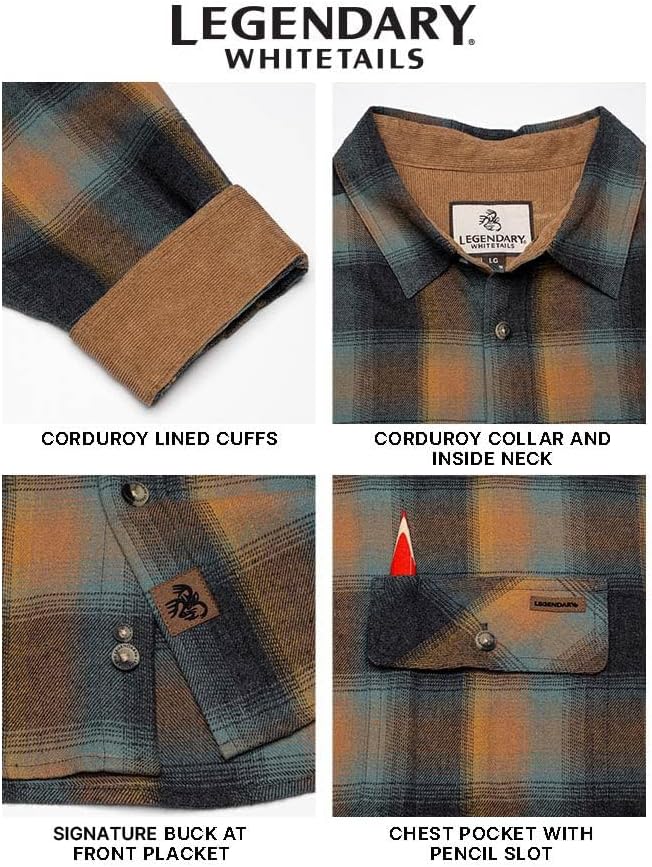 Legendary Whitetails Men's Flannel Shirt Long Sleeve Button Down 100% Cotton
