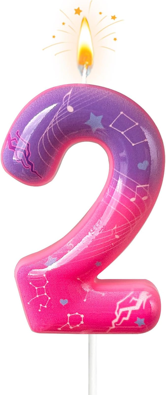 Lurevian K-pop Pink Purple Number Birthday Candle – Trendy Cake Decoration for Themed Parties, Sparkly Gradient Cake Topper for Girls Birthday Party Decoration for Teens（Number 2）