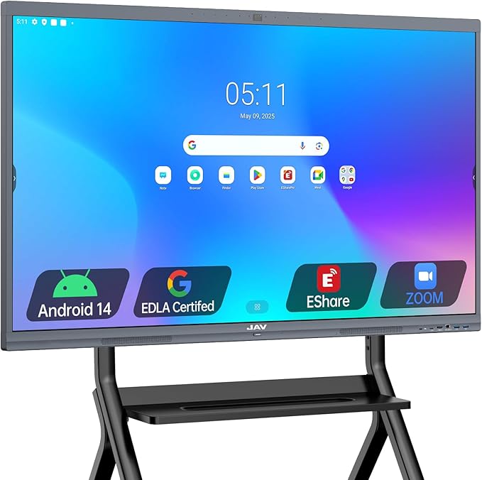 JAV 86 Inch Smart Board 4K UHD Interactive Whiteboard with EDLA Certification Built-in Android OS for Classroom Office Home Digital Display 8+128 GB for Hybrid Work (86 Inch)