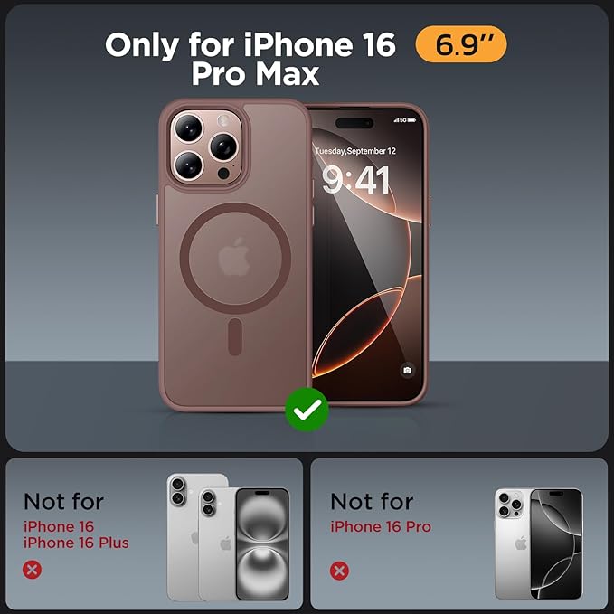 Miracase Magnetic for iPhone 16 Pro Max Case [with 2X Screen Protector] [MagSafe Compatible] Real Anti-Fingerprint, 12ft Military-Grade Protection, Slim Phone Case for 16 Pro Max 6.9 inch- Champagne