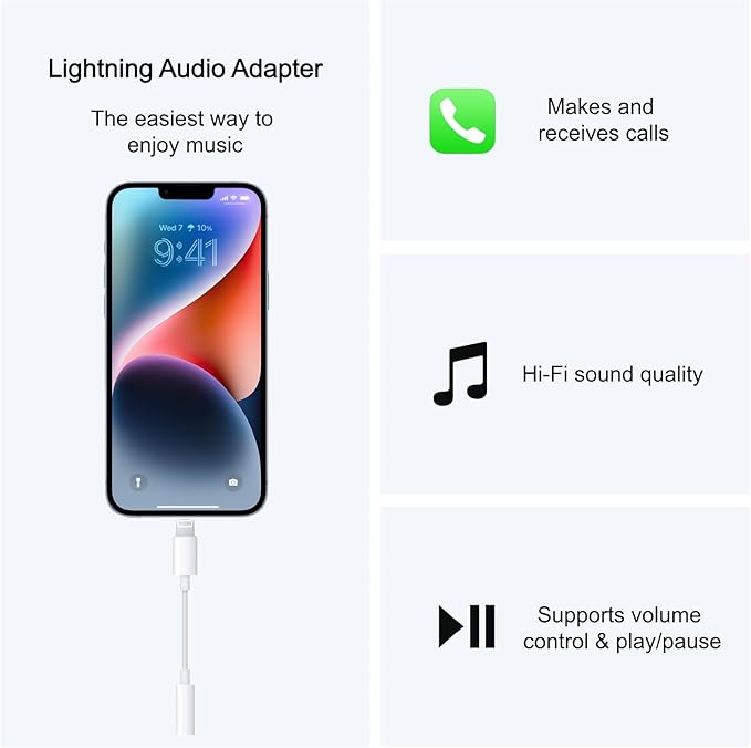 Lightning to 3.5mm Headphone Adapter for iPhone - 2 Pack Hi-Fi iPhone Aux Adapter Converter Jack Dongle Audio Cord for Apple iPhone 14 13 12 11 X XS White - with Microphone