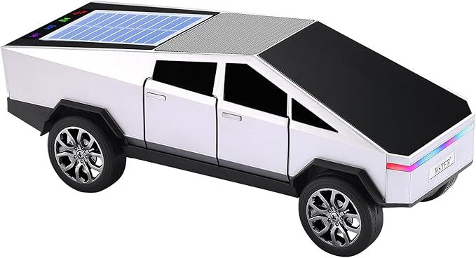 Solar-Powered car-Shaped Bluetooth Speaker, Portable Wireless Stereo, high-Definition Sound Quality, TWS Dual-Ear Pairing, Truck-Shaped Speaker, Suitable for Home, Office and Gift (Silver)