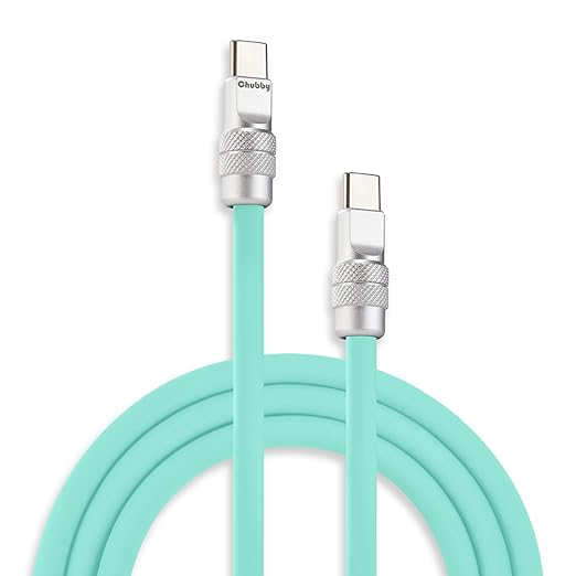 chubbycable Chubby 2.0 USB C 240W Fast Charging Cable Silicone Soft Durable USB C Cable Extra Thick Charger Cord Compatible with iPhone 17-15 Series iPad, Light Blue, Type-C to Type-C, 16.4FT
