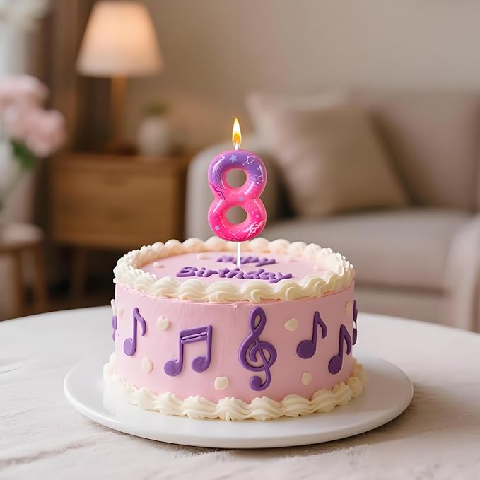 Lurevian K-pop Pink Purple Number Birthday Candle – Trendy Cake Decoration for Themed Parties, Sparkly Gradient Cake Topper for Girls Birthday Party Decoration for Teens（Number 8）