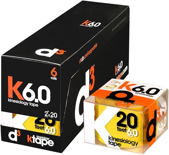 d3 K6.0 Kinesiology Tape - 2in x 20ft Yellow (6 Rolls) Latex-Free Hypoallergenic Joint Muscle Sports Medical Injury Support