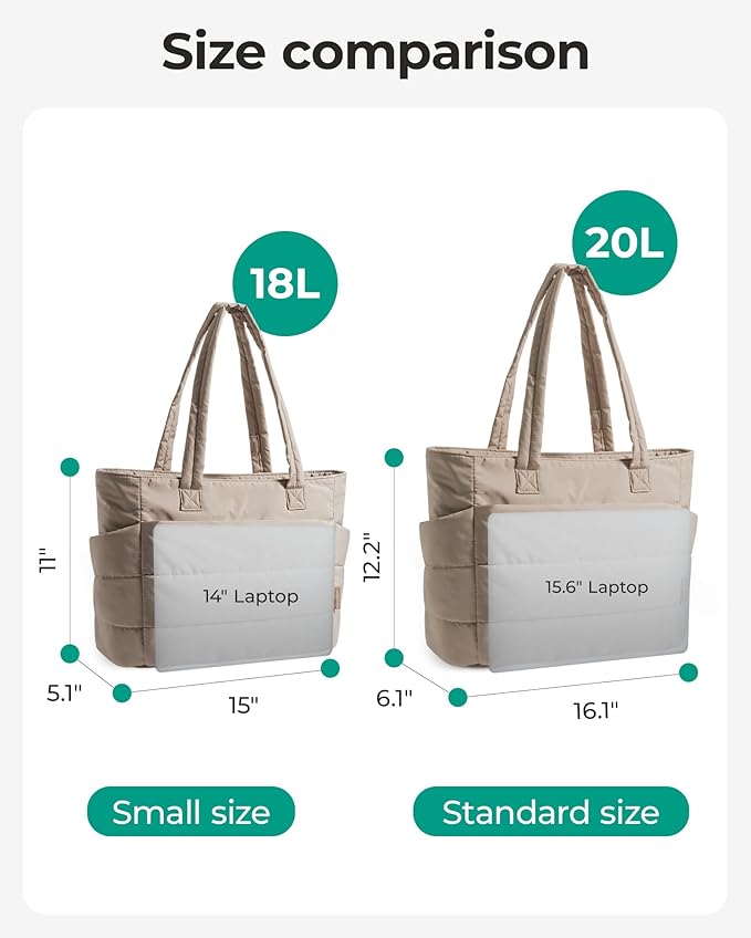 BAGSMART Tote Bag for Women, Lightweight Puffy Tote Bag with Compartments Shoulder Bag Handbag for Travel, Work, Gym | Puffy, Lightweight, for Travel, Quilted, Tote Bag with Compartments, Work