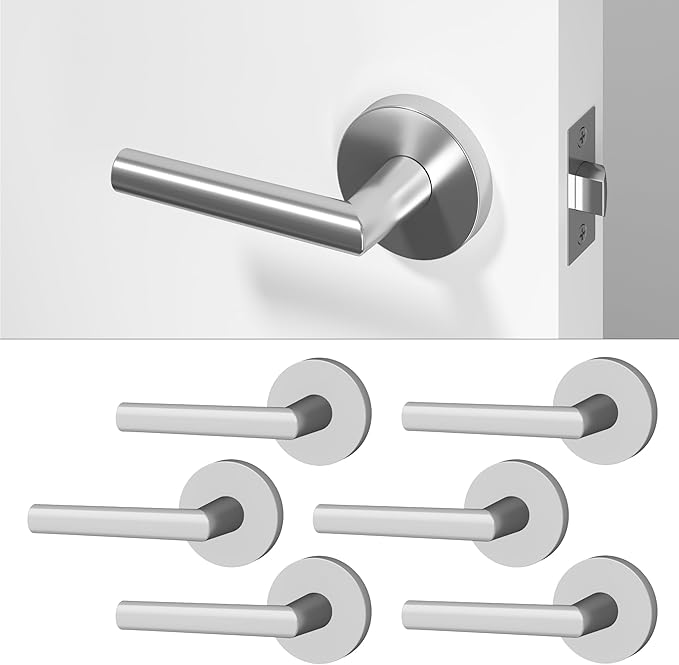 Okun Stark 6-Pack Chrome Passage Door Levers – Reversible Non-Locking Interior Handles with Sleek Concealed-Mount Design for Hallways & Closets