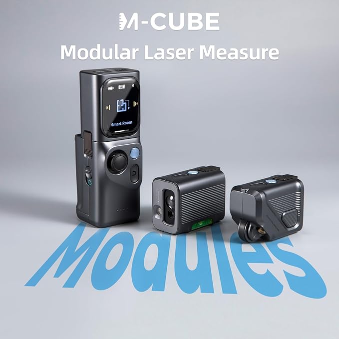 HOZO M-Cube Pro Laser Measuring Tool Combo:4 Modules Build to Adapt, M-Tripod & M-Protection Case, Rechargeable Modular Laser Distance Meter with Bilateral Laser, Digital Scale Roller | Bluetooth App