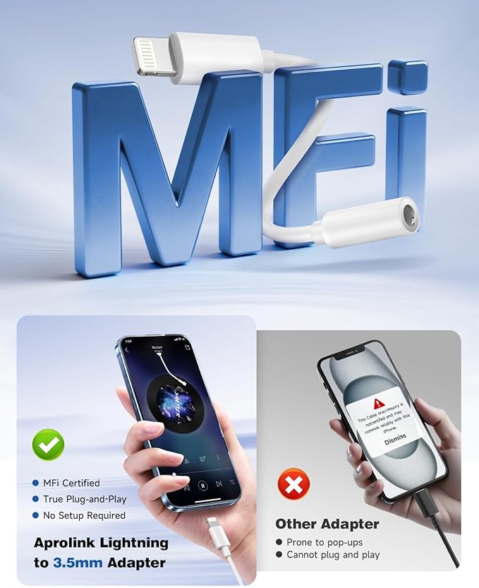 Apple MFi Certified 3-Pack Lightning to 3.5mm Headphone Jack Adapter with DAC, Headphone/Earphone Hi-Fi Audio Dongle & Car Aux Cable for iPhone 14/13/12/11/XR/X/8/7, Car, Gym, Travel, Office Use-White