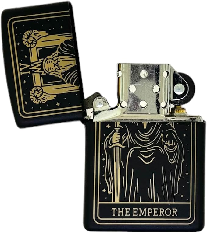 23 Custom Tarot Card - Major Arcana Card Laser Engraved Zippo Black Matt Windproof Lighter (The Emperor)