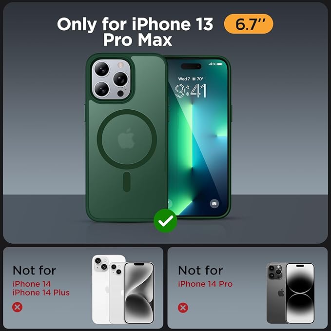 Miracase Magnetic Series for iPhone 13 Pro Max Case [Compatible with MagSafe] [with 2X Screen Protectors] Military-Grade Protection, Anti-Fingerprint, Phone Case for iPhone 13 Pro Max, Dark Green