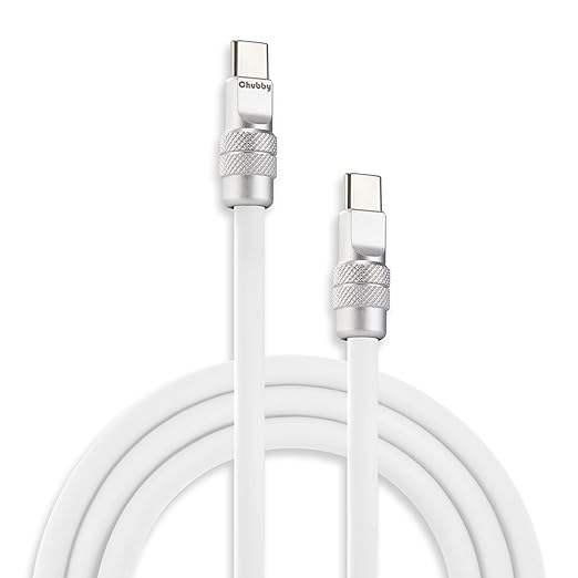 chubbycable Chubby 2.0 USB C 240W Fast Charging Cable Silicone Soft Durable USB C Cable Extra Thick Charger Cord Compatible with iPhone 17-15 Series iPad, White, Type-C to Type-C, 6.6FT
