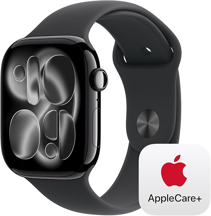 Apple Watch Series 11 [GPS 46mm] Smartwatch with Jet Black Aluminium Case with Black Sport Band - M/L. Sleep Score, Fitness Tracker, Health Monitoring with AppleCare+ (2 Years)