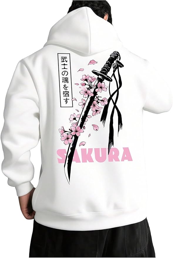 GORGLITTER Men's Graphic Hoodies Japanese Hoodie Top Oversized Long Sleeve Anime Pullovers Sweatshirts