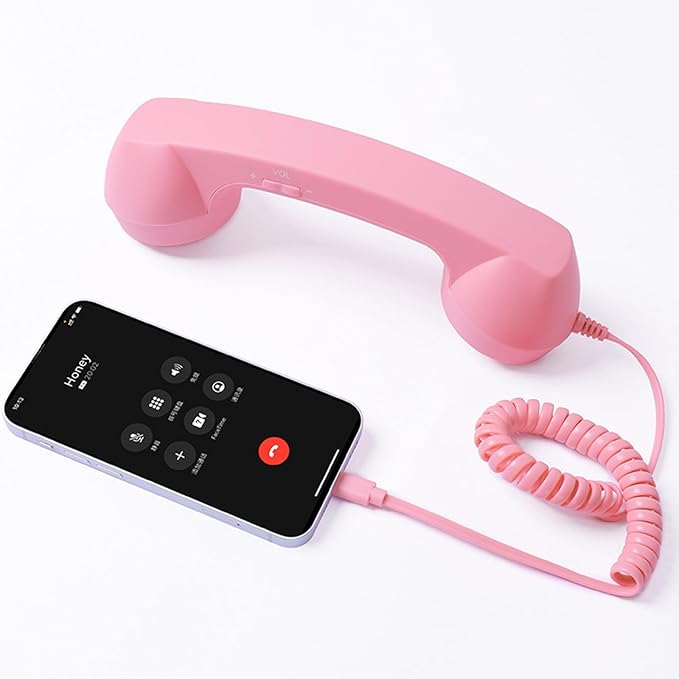 Retro Phone Handset, Plugs Play Type C Telephone Receiver Styles Cord Speakers with Dedicated Answer/End Keys, for Cell Mobile Video Conferences, Calls, Meetings