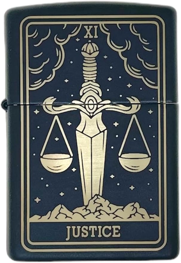 23 Custom Tarot Card - Major Arcana Card Laser Engraved Zippo Black Matt Windproof Lighter (Justice)