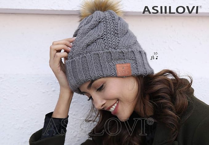 Bluetooth Beanie, Double-Layer Wool Lining Bluetooth Hat Beanie with Pom Pom for Women/Teen Girls/Family, 20hrs Playing, Gift Packaging for Christmas Stocking Stuffers Thanksgiving (03-Red)