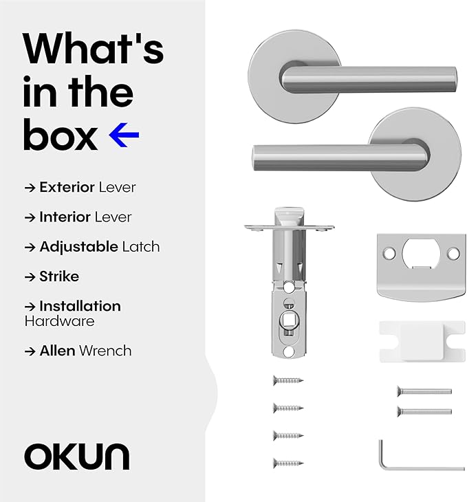 Okun Stark 1-Pack Chrome Passage Door Levers – Reversible Non-Locking Interior Handles with Sleek Concealed-Mount Design for Hallways & Closets