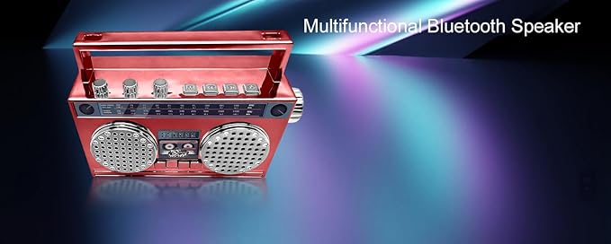 Portable Mini Bluetooth Wireless Speaker Retro Wearable Boombox, 27 Inch Necklace, FM Radio, On Board Buttons, Dual 6W Peek Power Micro Speakers, Long Lasting Battery