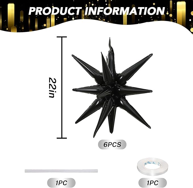6PCS Star Balloons, 22Inch Large Black Star Balloon Foil Balloons Party Balloon for Birthday Graduation Wedding Anniversary Party Backdrops Decorations