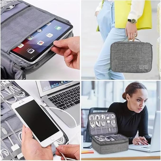 Portable travel cable storage bag digital electronic organizer case Storage Bag Waterproof Digital Electronic Organizer Pack Of 1 (Black, 1Layer(24.5x10x18cm))