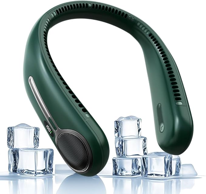 Portable Neck Fan,Hands Free Personal Wearable Bladeless Fan,6000mAh USB Rechargeable,360° Cooling,LED Display,4-Speeds,Birthday Gifts for Men Women Dad Mom,Christmas Gifts (Dark green)