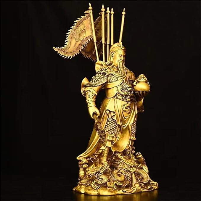 burid Pure Copper Chinese Feng Shui Guan Gong Statue God of Wealth Home and Office Decoration Wu God of Wealth Guan Yu Statue Best Furnishings Gifts, 14*12*33CM，2.0KG