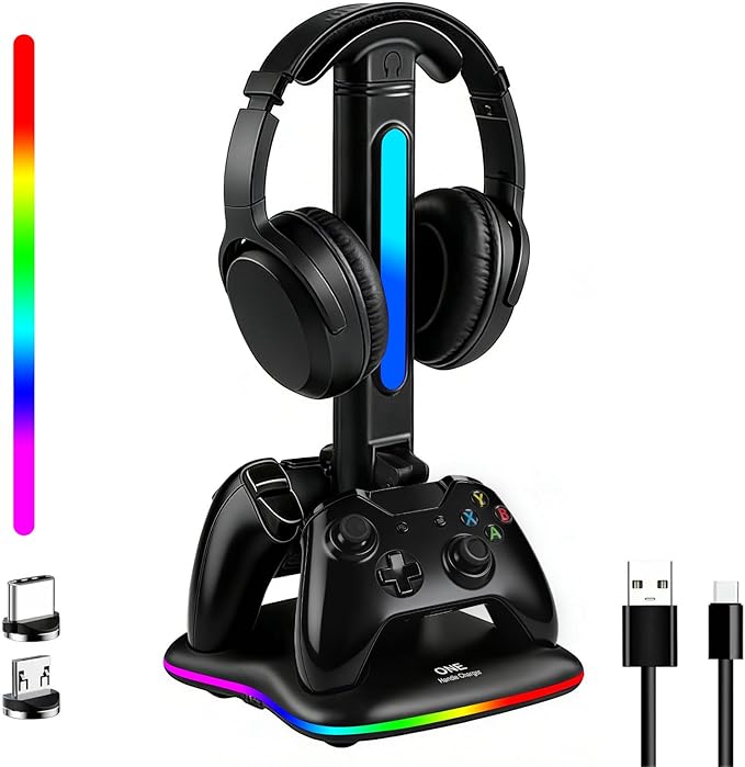 Controller Charger with RGB Headphone Stand for Xbox Series X/S/One,/One S/X, XSX Controller Charger Station, Headset and Controllers Stand Holder for Xbox, Gaming Gifts for Gamers Men
