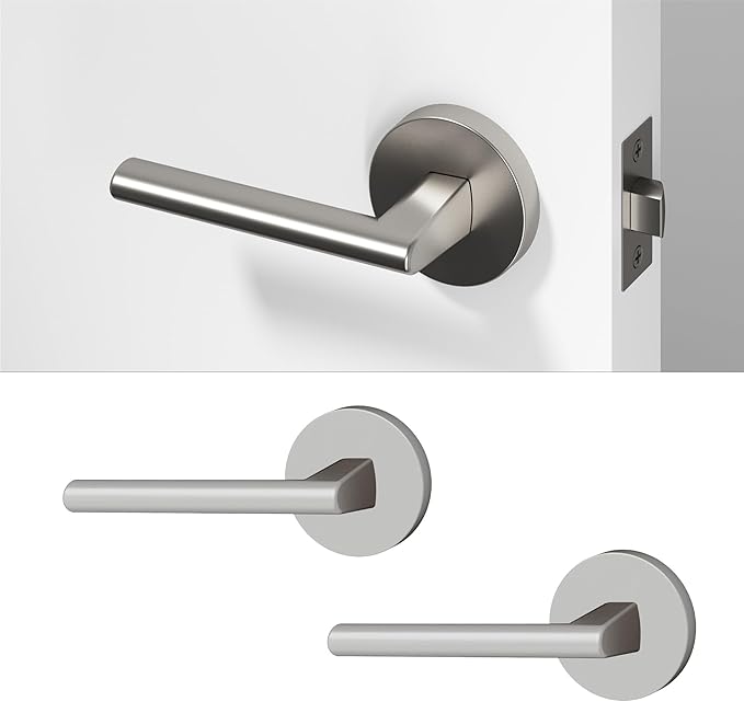 Okun Brio 2-Pack Brushed Nickel Passage Door Levers – Reversible Non-Locking Interior Handles with Sleek Concealed-Mount Design for Hallways & Closets