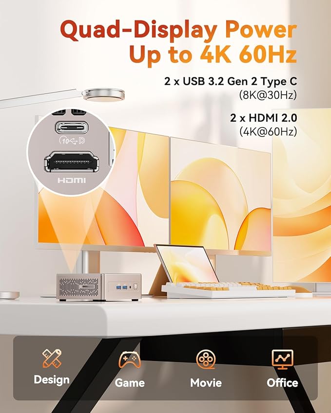 GEEKOM A5 Mini PC 2026 with AMD Ryzen 7 5825U, 16GB DDR4(Not LPDDR), 512GB NVMe SSD, 2.5" SATA HDD, Radeon Vega 8 Graphics, Windows 11 Pro, 8K Quad Display, Dual HDMI, 6XUSB, SD 4.0 Slot
