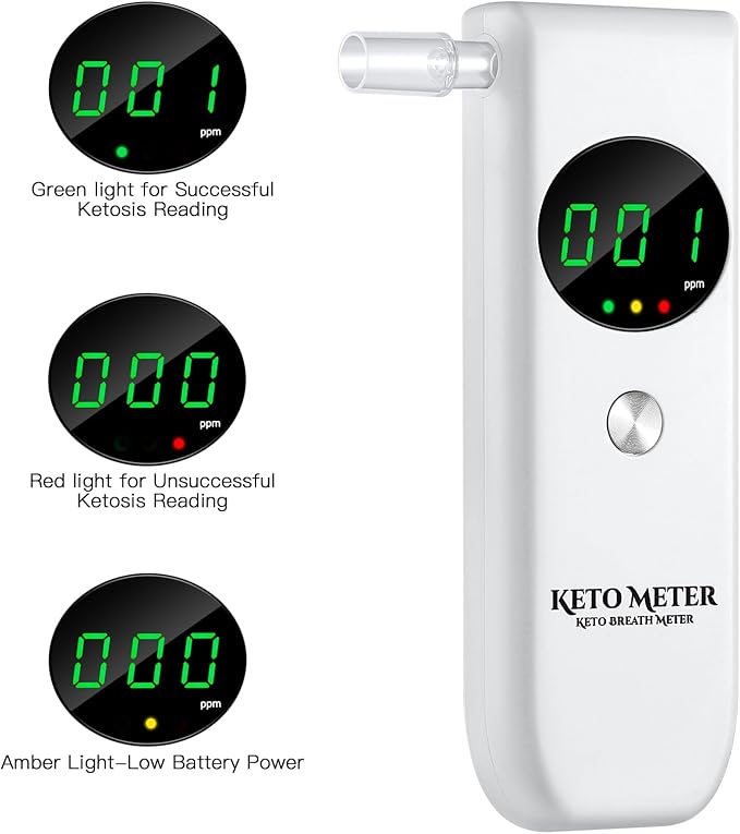 Home Breath Ketosis Meter Professional Portable Breath Ketone Breath Monitoring Analyzer - High Precision Ketone Breath Tester for Ketosis Testing with 10 Mouthpieces
