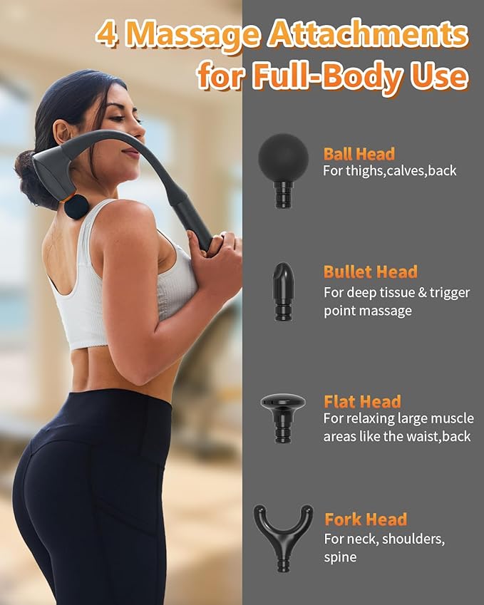 Convertible Massage Gun Deep Tissue for Back Neck Muscle Pain Relief - Electric Handheld Percussion Shoulder Massager Tool with Detachable Long Handle Portable Case