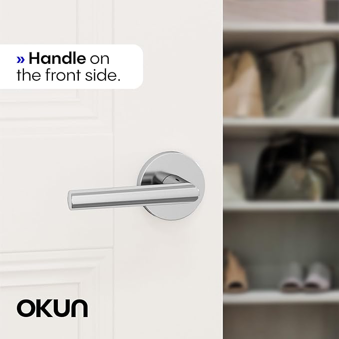 Okun Stark Dummy Door Handle – 2 Pack, Reversible, Non-Turning Lever for Closet, Pantry, or Hallway Doors – Chrome Finish