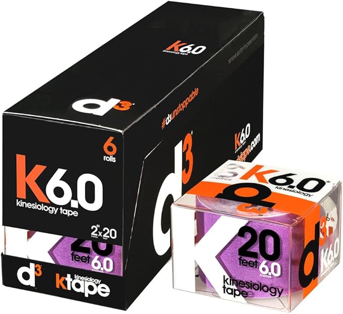 d3 K6.0 Kinesiology Tape - 2in x 20ft Purple (6 Rolls) Latex-Free Hypoallergenic Joint Muscle Sports Medical Injury Support