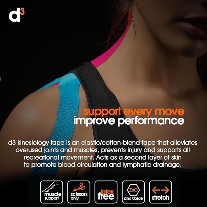 d3 K6.0 Kinesiology Tape - 2in x 20ft Amethyst (6 Rolls) Latex-Free Hypoallergenic Joint Muscle Sports Medical Injury Support
