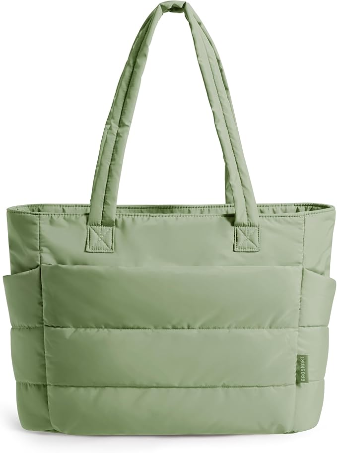 BAGSMART Tote Bag for Women, Lightweight Puffy Tote Bag with Compartments Shoulder Bag Handbag for Travel, Work, Gym | Puffy, Lightweight, for Travel, Quilted, Tote Bag with Compartments, Work