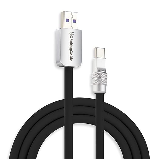chubbycable Chubby 2.0 USB C 120W Fast Charging Cable Silicone Soft Durable USB C Cable Extra Thick Charger Cord Compatible with iPhone 17-15 Series iPad, Black, USB-A to Type-C, 19.6FT